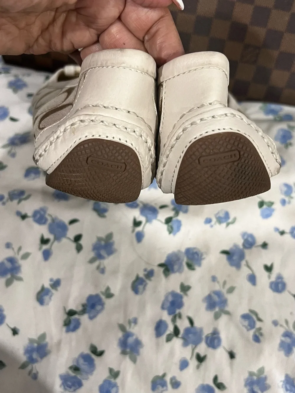 Coach Beige Logo Ballet Flats with Gold-Tone Buckle